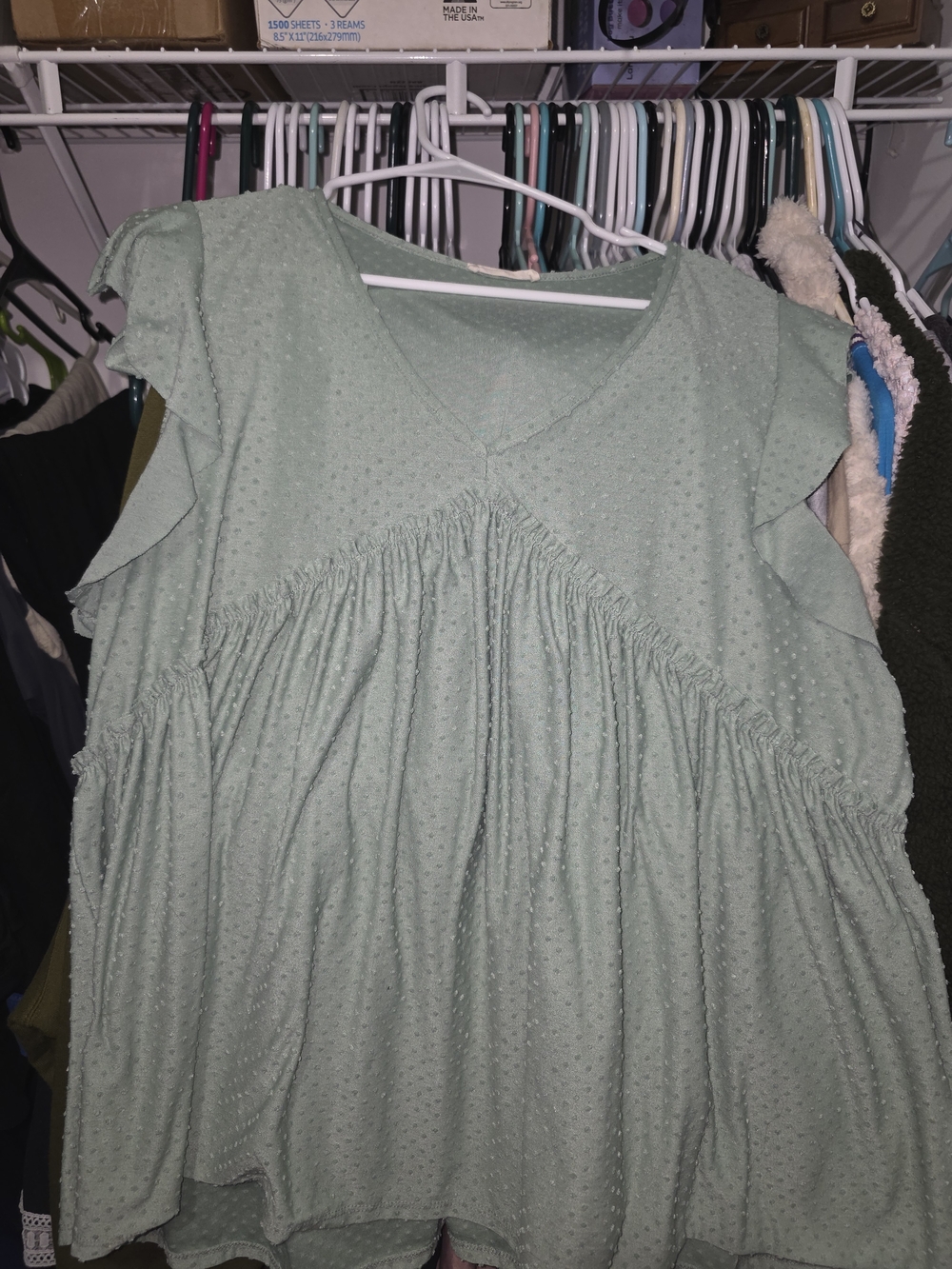 Sage Textured Ruffle Sleeve V-Neck Blouse